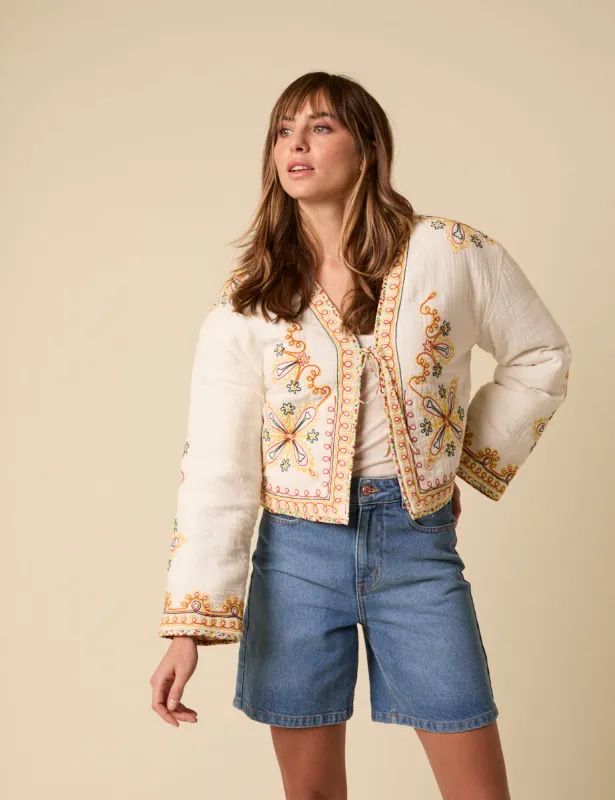 Poppy Delevingne White Embroidered Willow Jacket sold by Nobody's Child