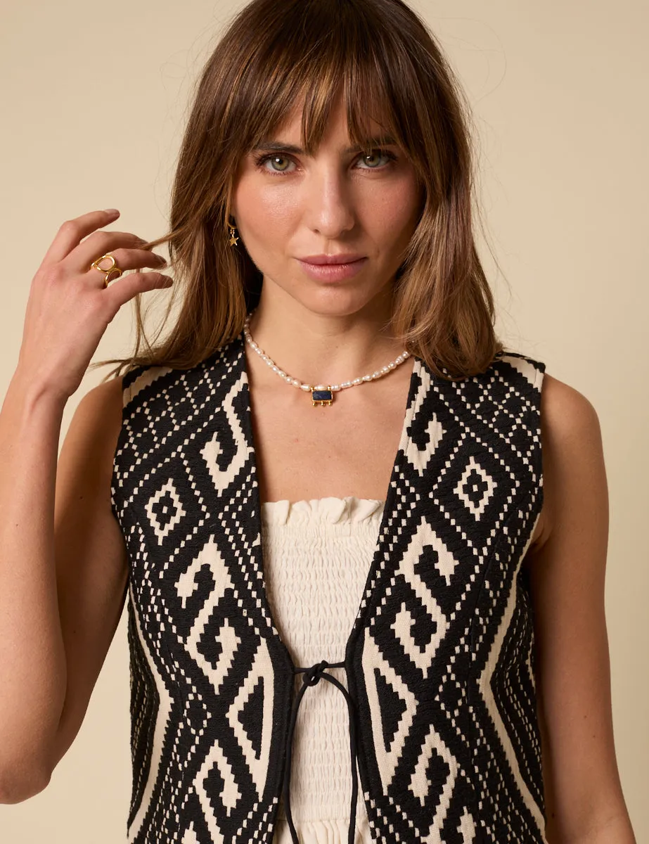 Poppy Delevingne Black Jacquard Mary Waistcoat sold by Nobody's Child