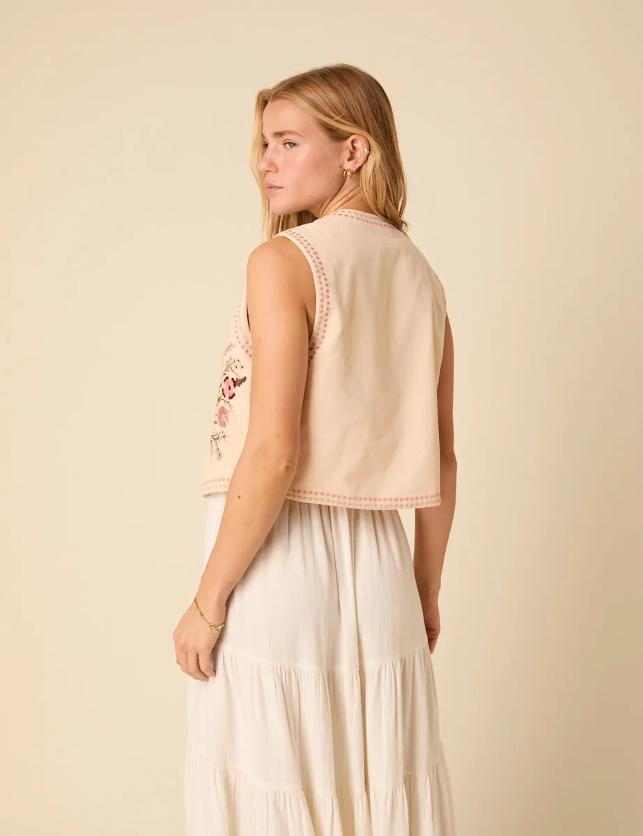 Pale Pink Embroidered Floral Waistcoat sold by Nobody's Child product image thumbnail 5