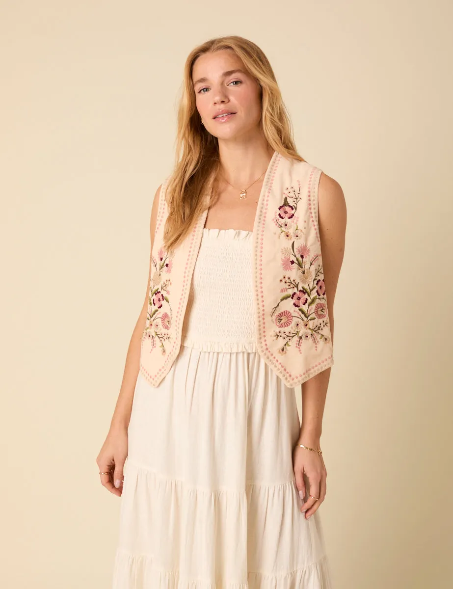 Pale Pink Embroidered Floral Waistcoat sold by Nobody's Child