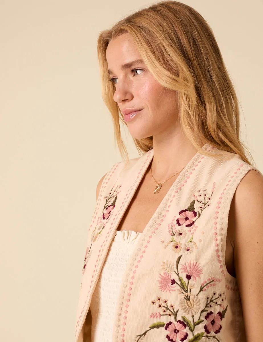 Pale Pink Embroidered Floral Waistcoat sold by Nobody's Child product image thumbnail 4