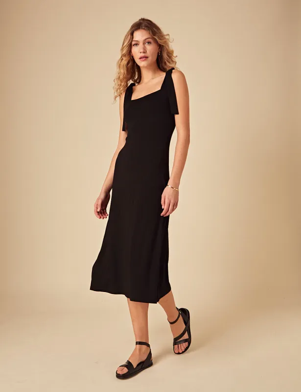 Black Tie Shoulder Adrian Midi Dress sold by Nobody's Child