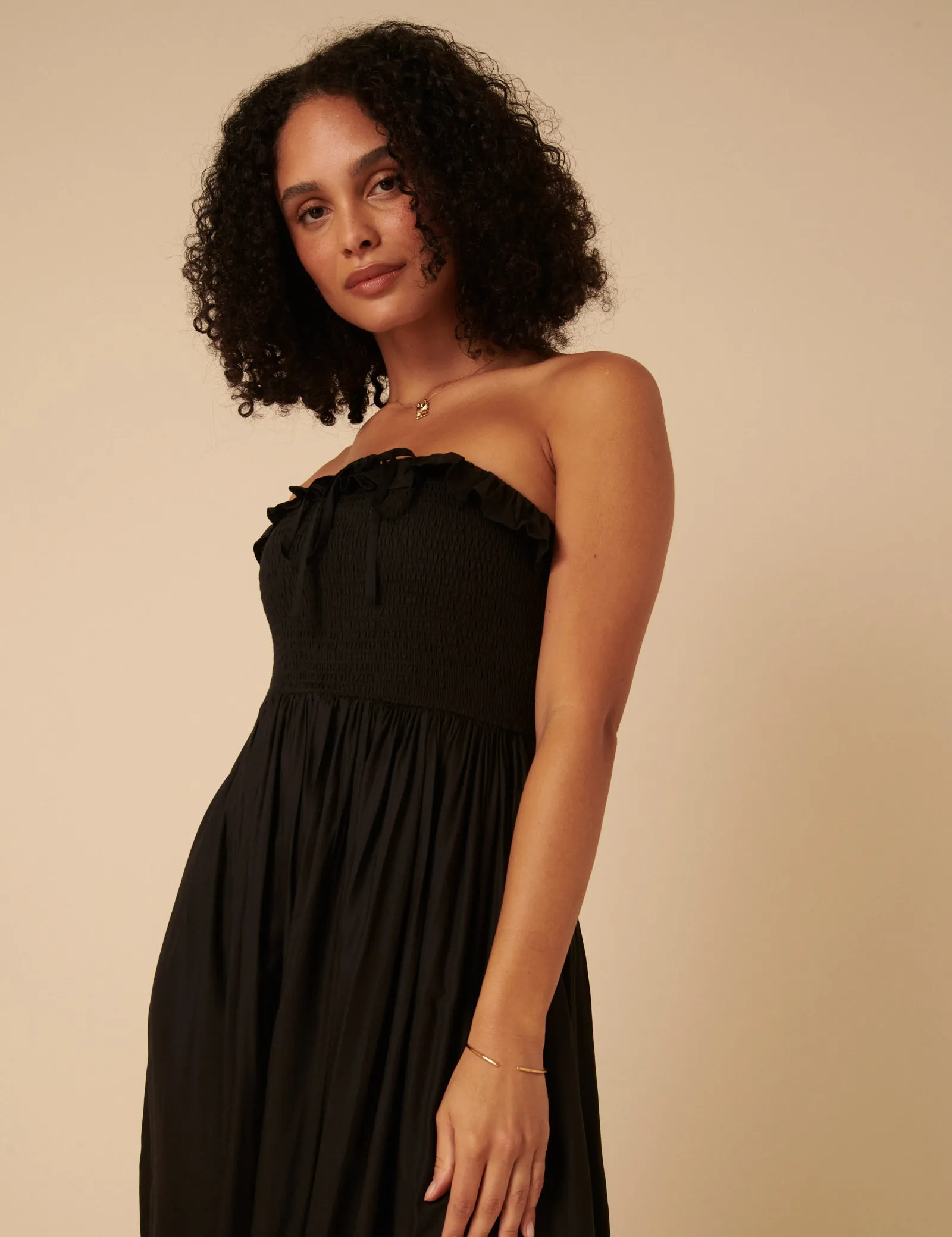 Black Bandeau Ruched Bela Midi Dress sold by Nobody's Child product image thumbnail 3