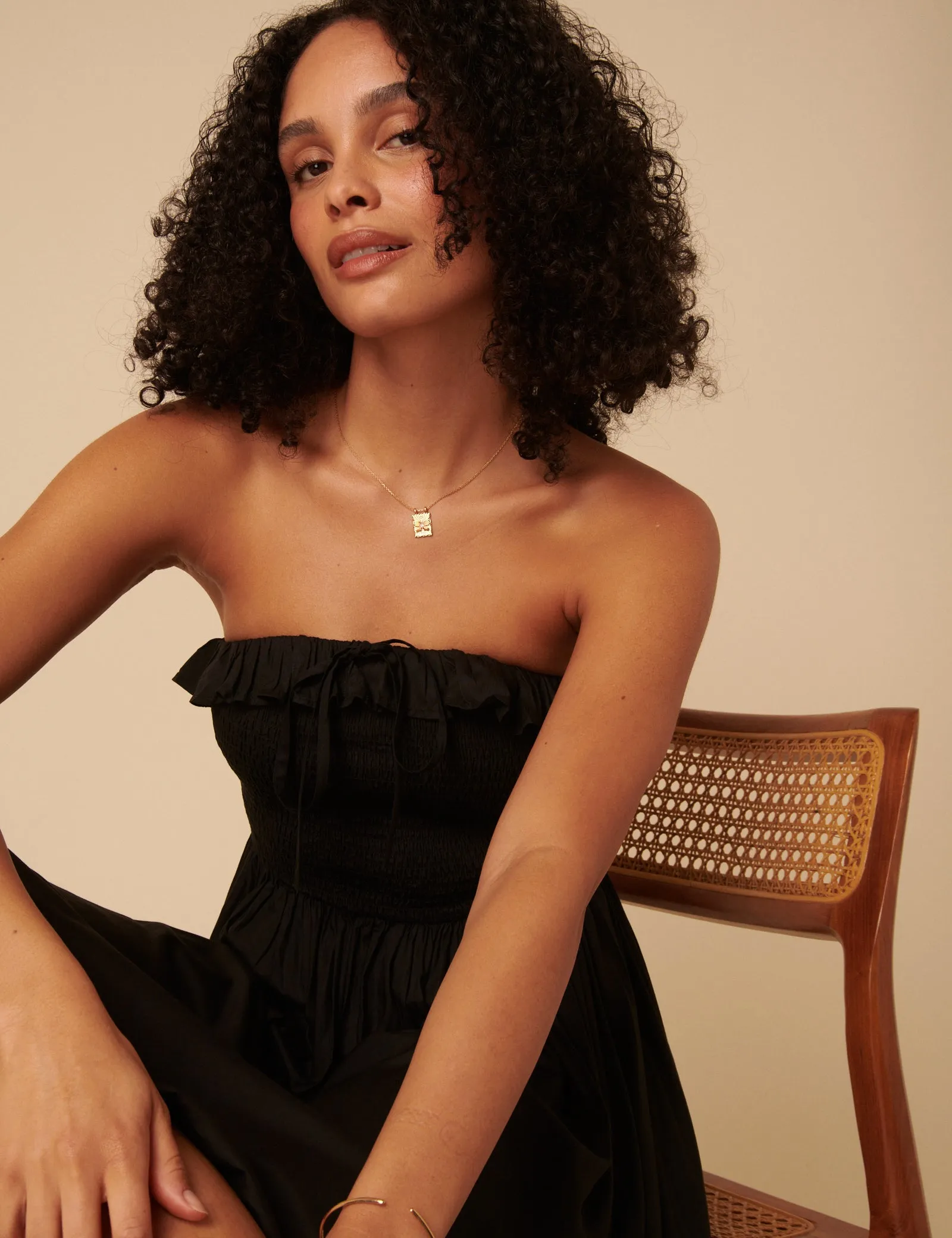 Black Bandeau Ruched Bela Midi Dress sold by Nobody's Child product image thumbnail 2