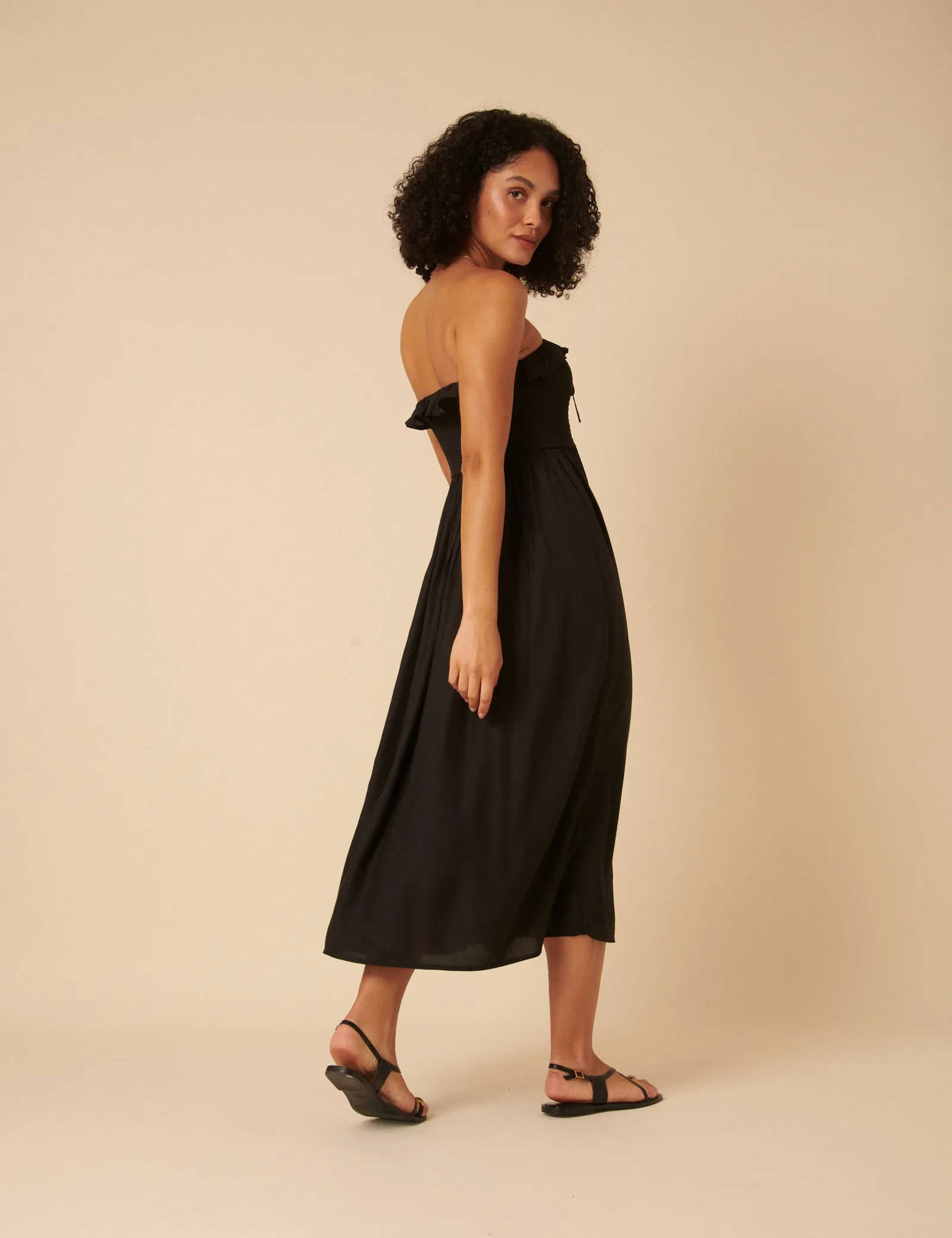 Black Bandeau Ruched Bela Midi Dress sold by Nobody's Child product image thumbnail 5