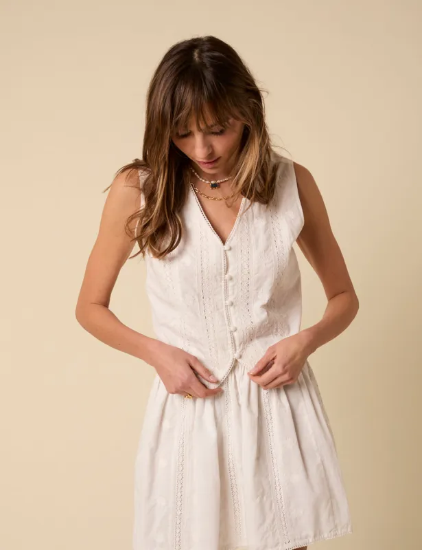 White Embroidered Lace Trim Waistcoat sold by Nobody's Child