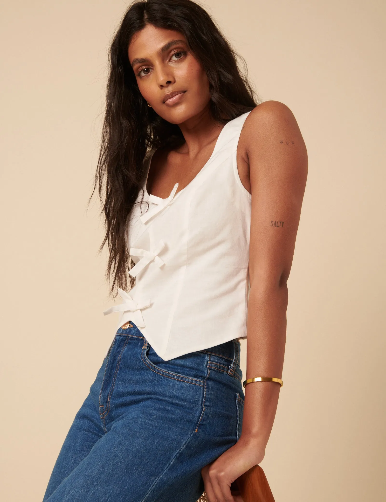 White Bow Front Waistcoat sold by Nobody's Child product image thumbnail 4