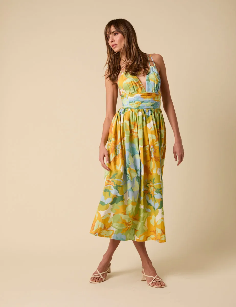 Yellow And Blue Floral Dua Midi Dress sold by Nobody's Child