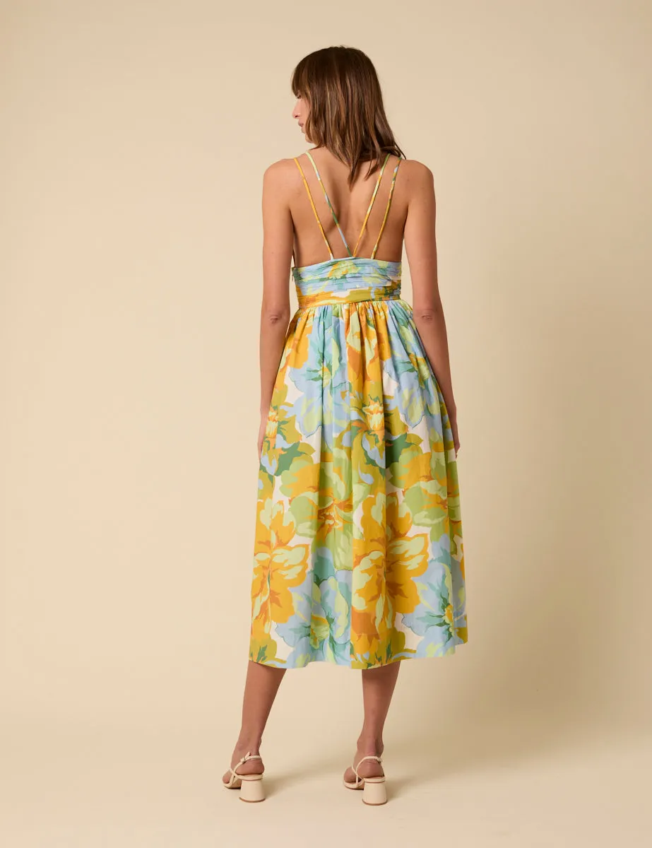 Yellow And Blue Floral Dua Midi Dress sold by Nobody's Child product image thumbnail 5