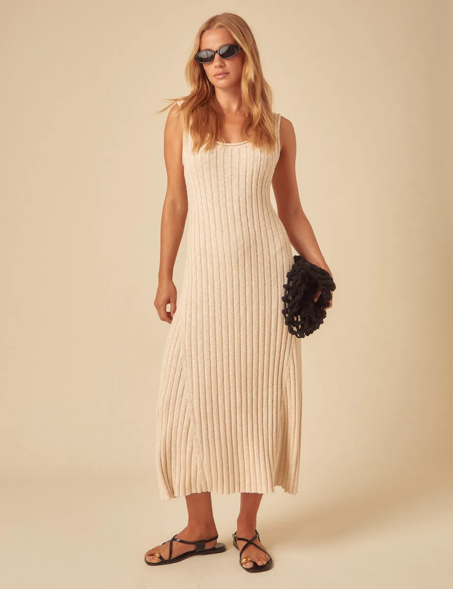 Cream Ribbed Knitted Midi Dress sold by Nobody's Child
