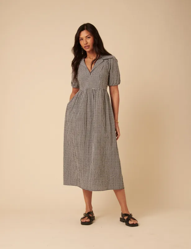 Black Gingham Collared Hebe Midi Dress sold by Nobody's Child