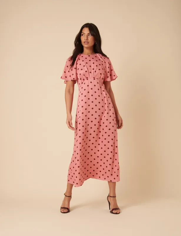 Pink Polka Dot Madeira Midi Dress sold by Nobody's Child