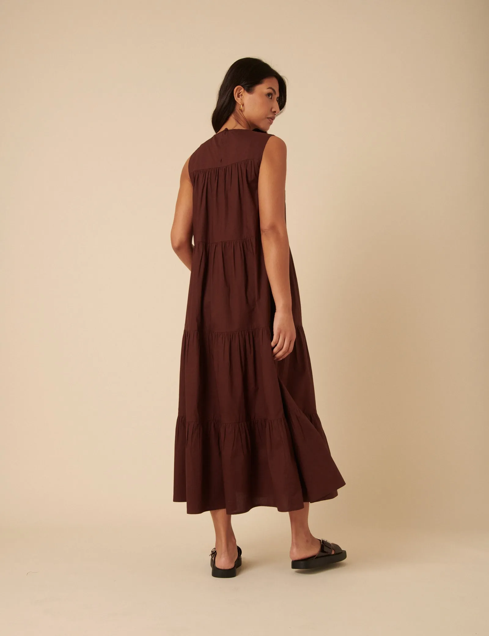 Brown Tiered Rosalind Midi Dress sold by Nobody's Child product image thumbnail 5