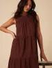 Brown Tiered Rosalind Midi Dress sold by Nobody's Child