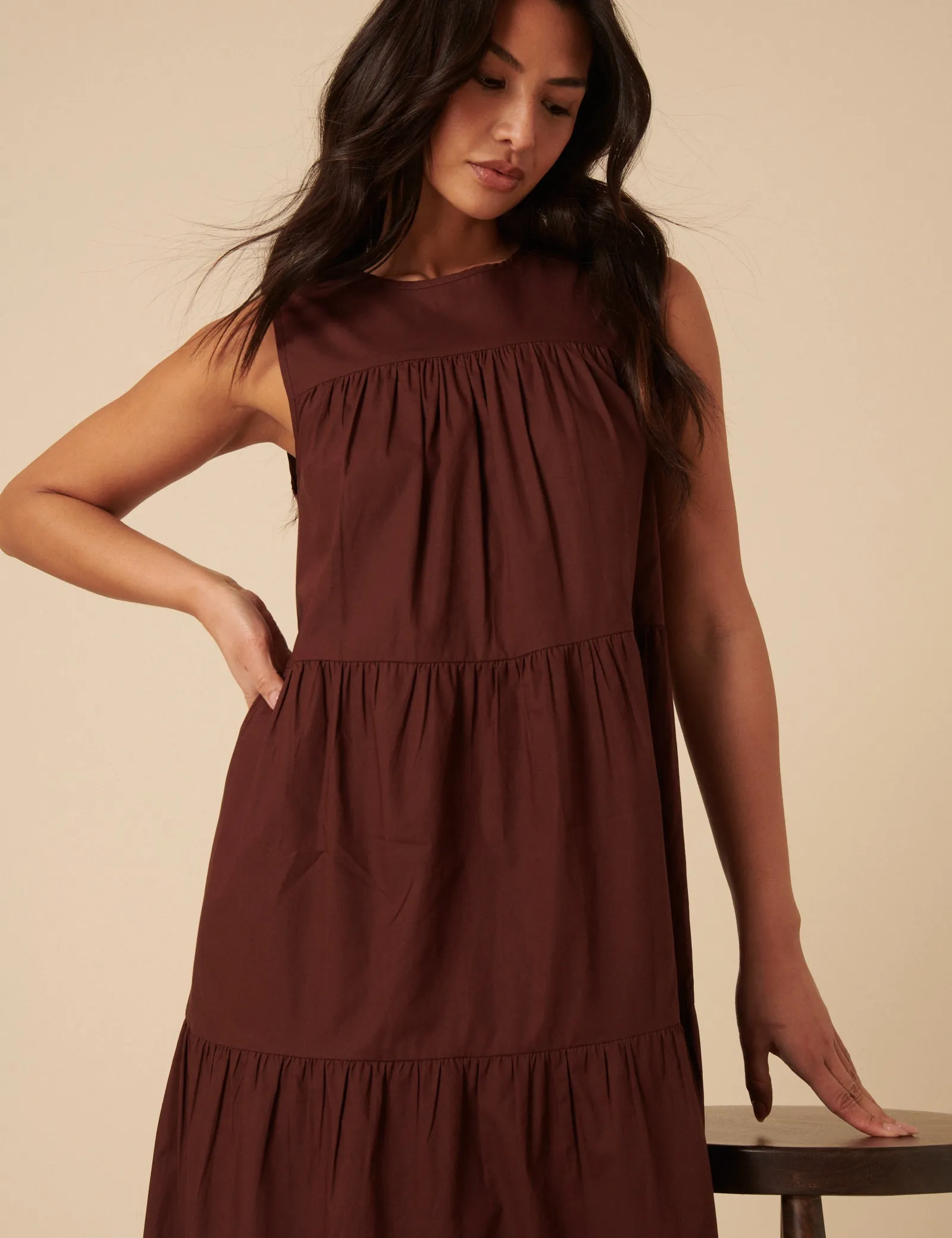 Brown Tiered Rosalind Midi Dress sold by Nobody's Child product image thumbnail 4