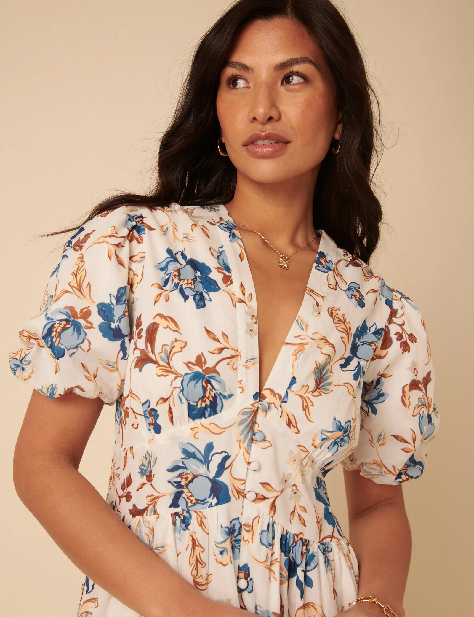 White Floral Starlight Midi Dress sold by Nobody's Child product image thumbnail 3