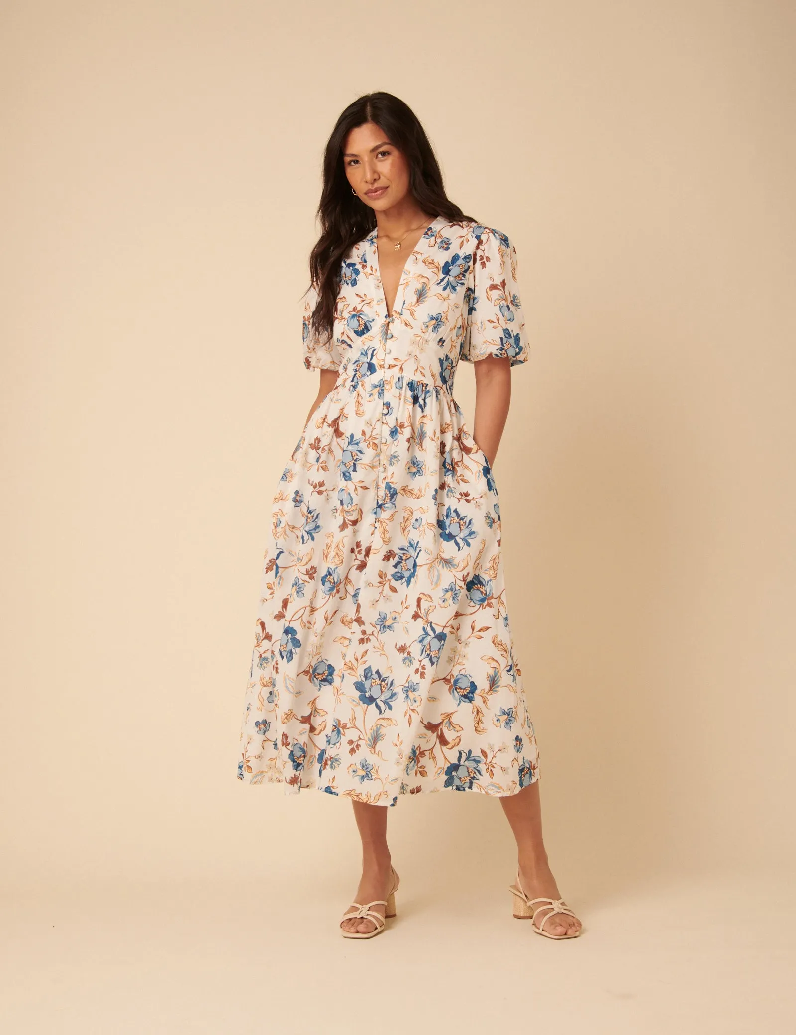 White Floral Starlight Midi Dress sold by Nobody's Child