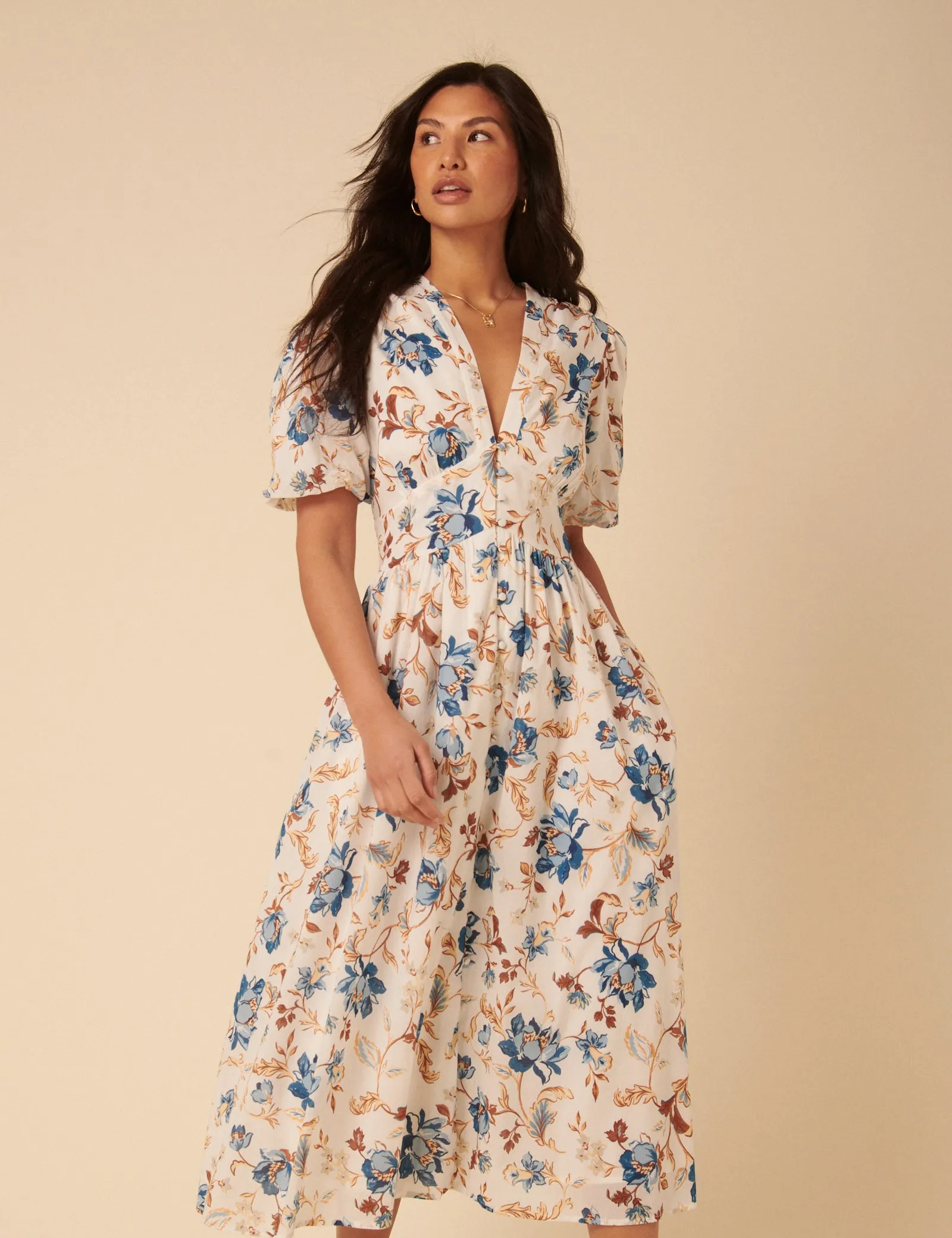 White Floral Starlight Midi Dress sold by Nobody's Child product image thumbnail 2