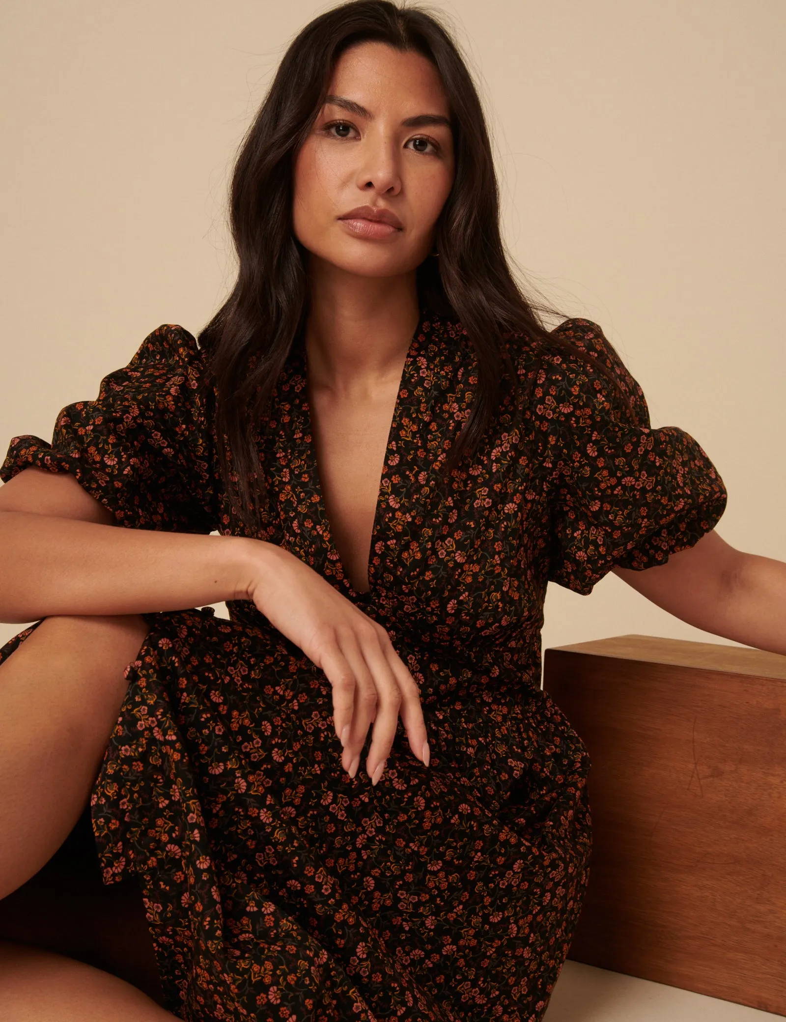 Black Ditsy Foral Starlight Midi Dress sold by Nobody's Child product image thumbnail 2