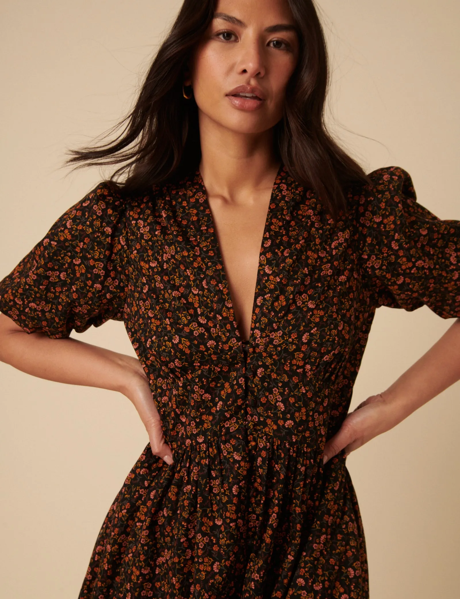 Black Ditsy Foral Starlight Midi Dress sold by Nobody's Child product image thumbnail 3