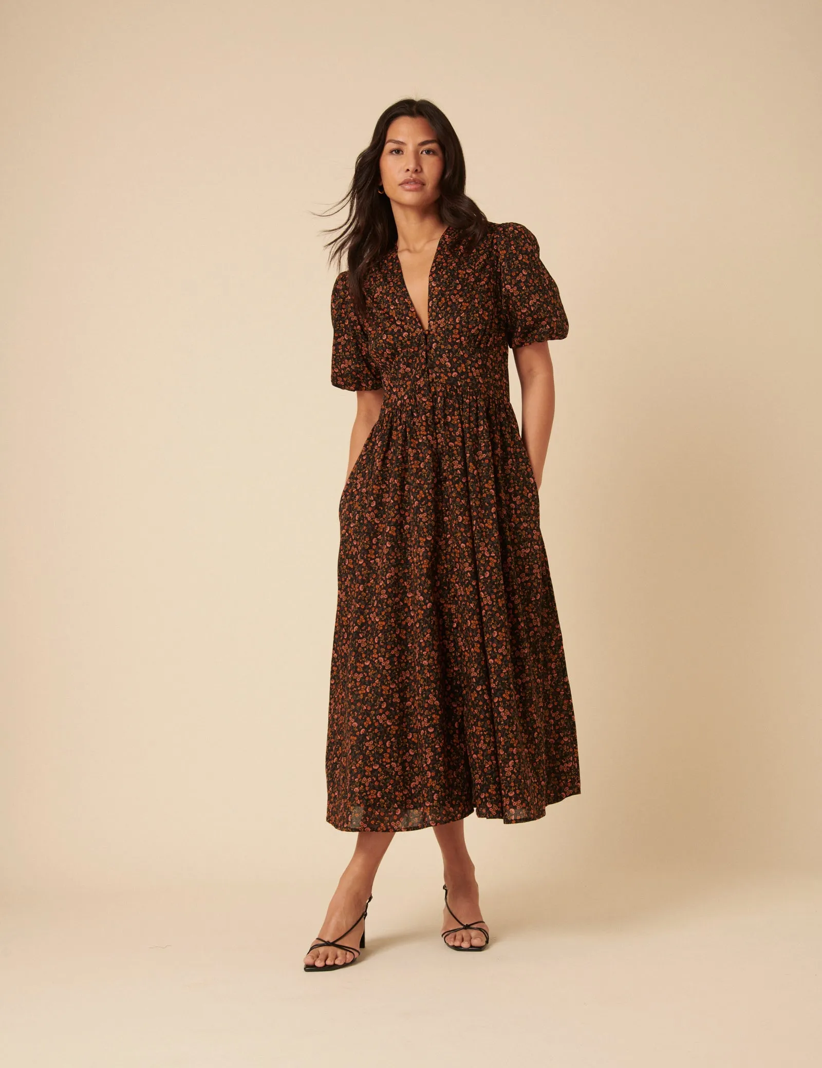 Black Ditsy Foral Starlight Midi Dress sold by Nobody's Child