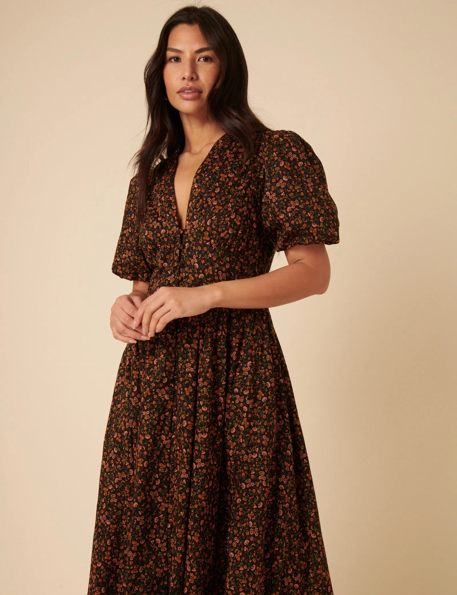 Black Ditsy Foral Starlight Midi Dress sold by Nobody's Child product image thumbnail 4