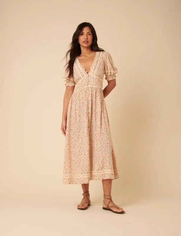 Cream Ditsy Floral Saffy Midi Dress sold by Nobody's Child