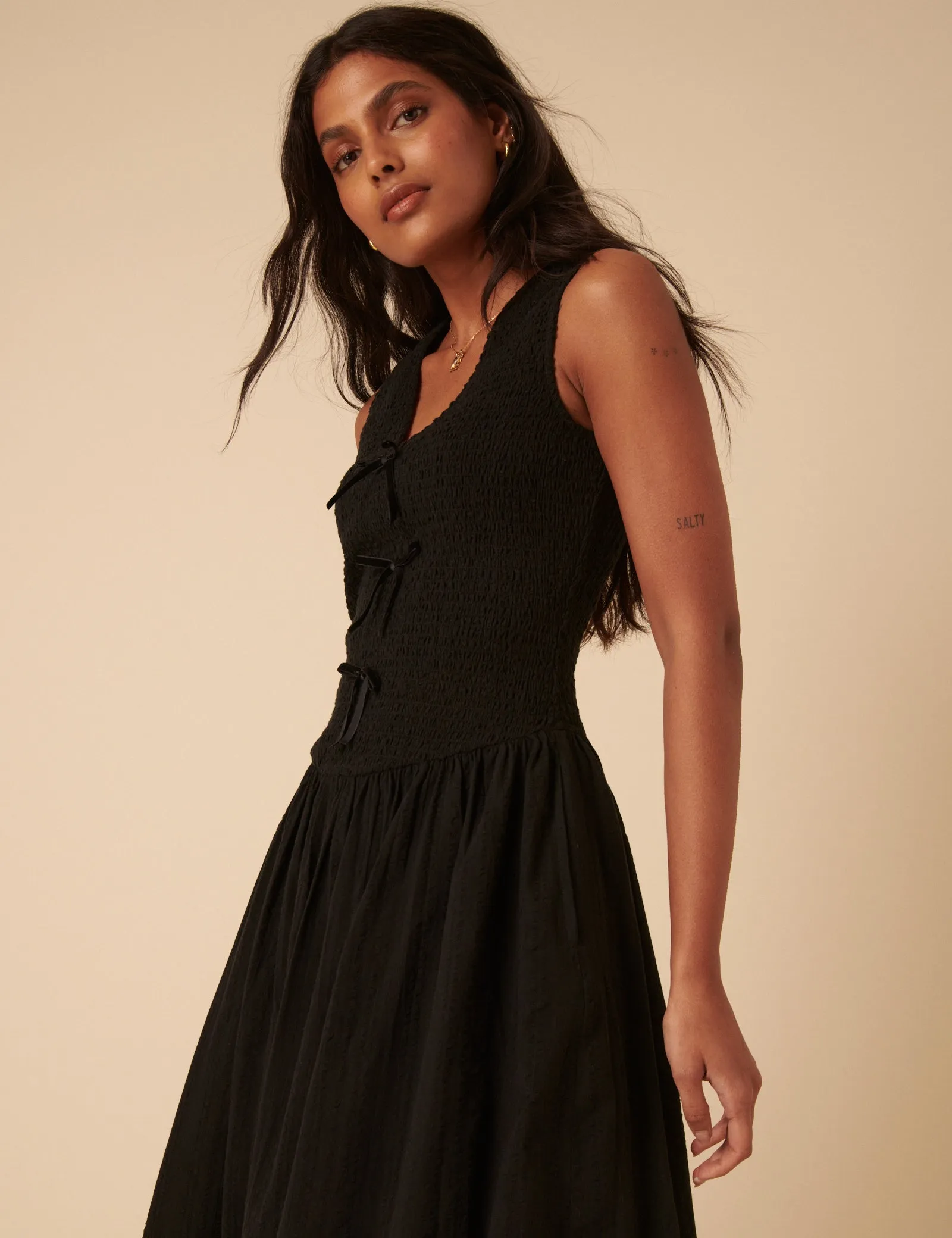 Black Bow Front Luisa Midi Dress sold by Nobody's Child product image thumbnail 4