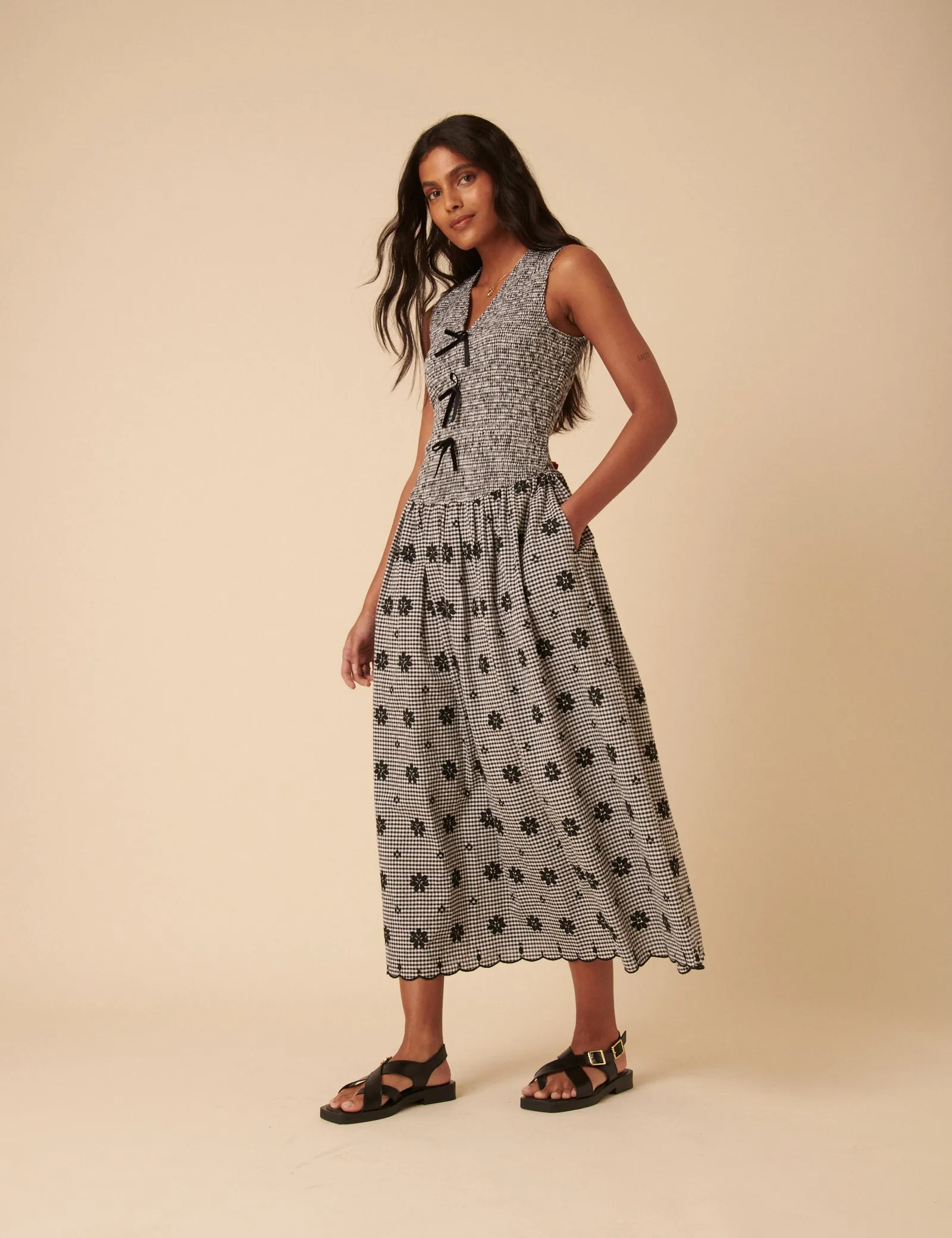 Black Gingham Embroidered Luisa Midi Dress sold by Nobody's Child product image thumbnail 5