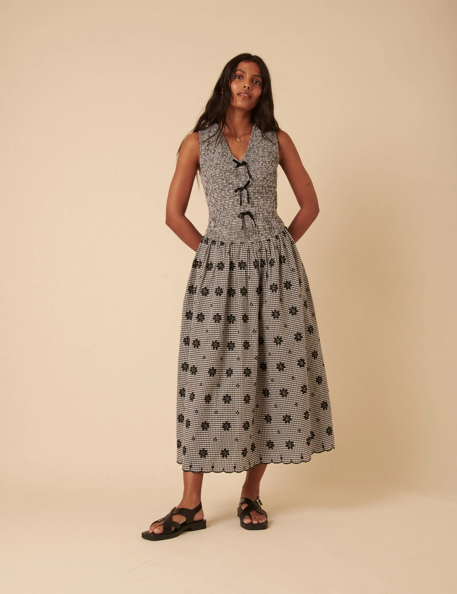 Black Gingham Embroidered Luisa Midi Dress sold by Nobody's Child product image thumbnail 2