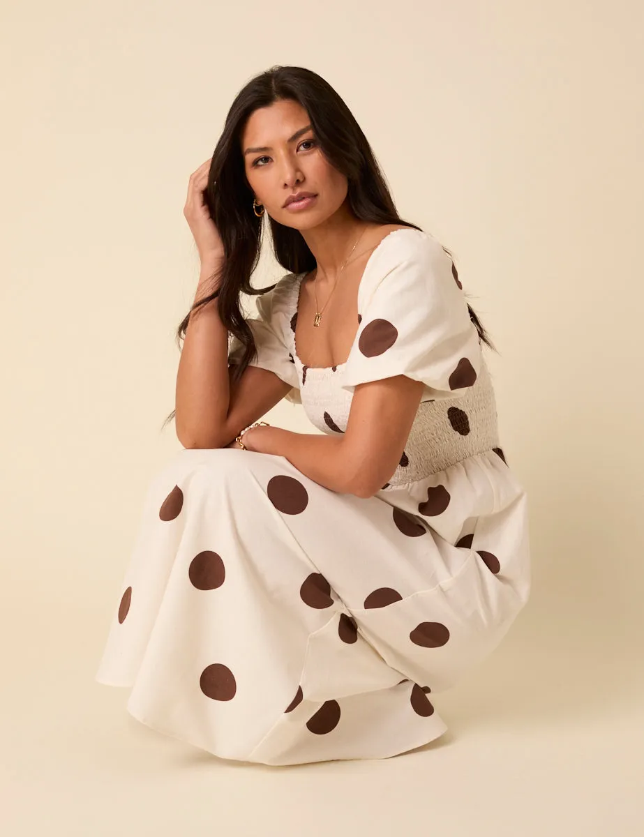 White Polka Dot Tasmin Midi Dress sold by Nobody's Child product image thumbnail 3