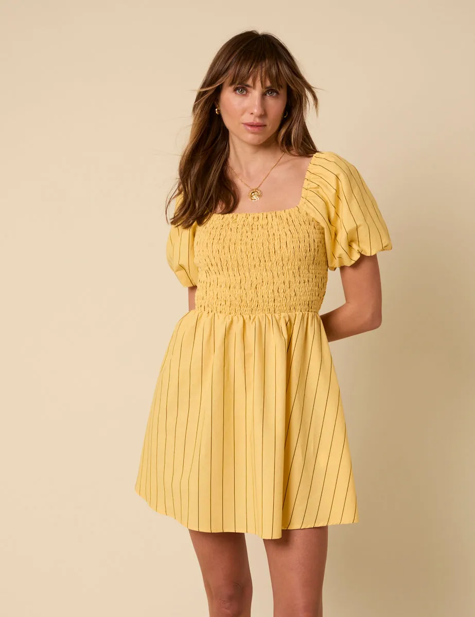 Yellow Pinstripe Tasmin Mini Dress sold by Nobody's Child