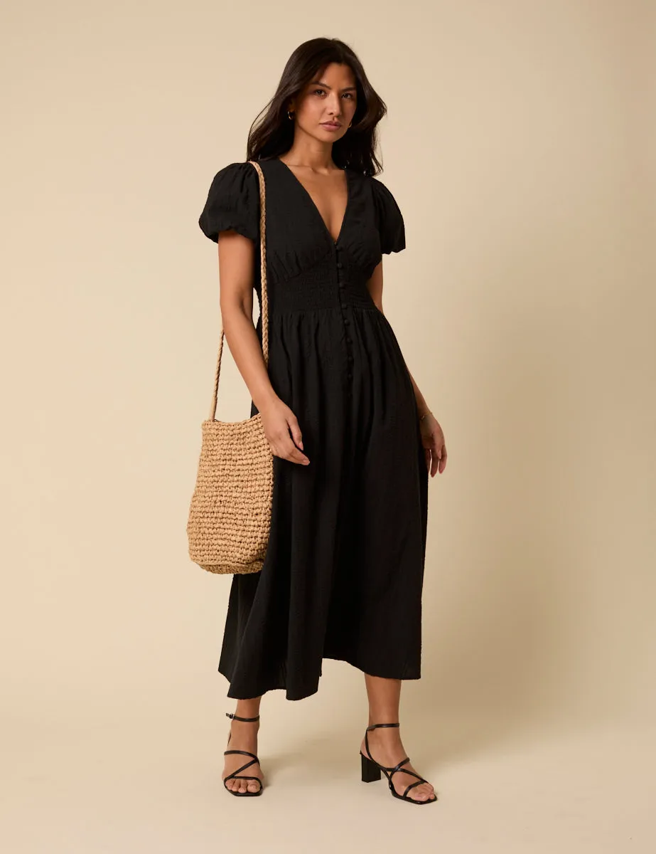 Black Puff Sleeve Abigail Midi Dress sold by Nobody's Child product image thumbnail 3