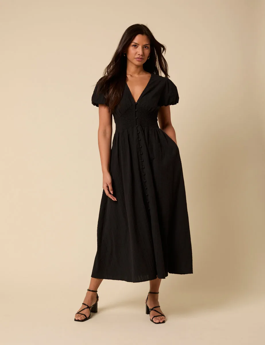 Black Puff Sleeve Abigail Midi Dress sold by Nobody's Child