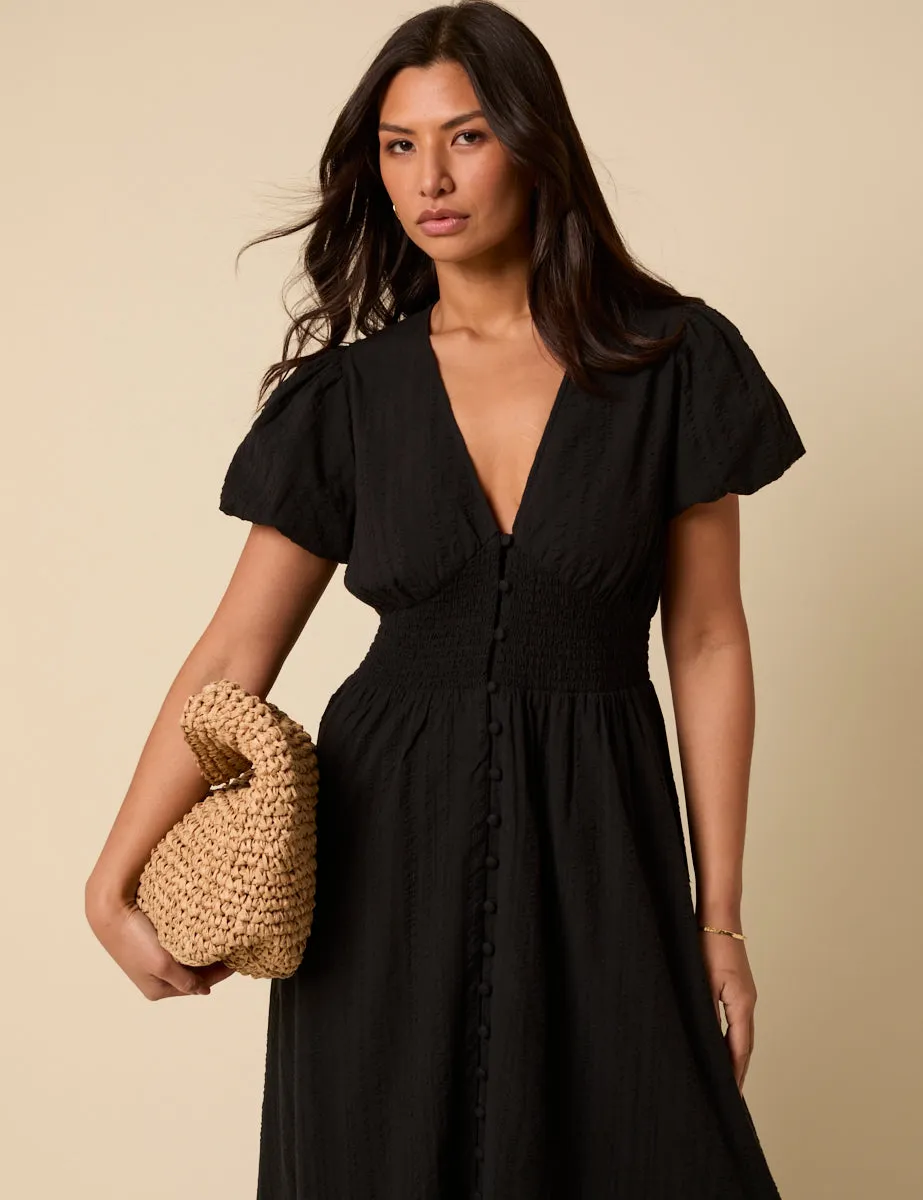 Black Puff Sleeve Abigail Midi Dress sold by Nobody's Child product image thumbnail 2