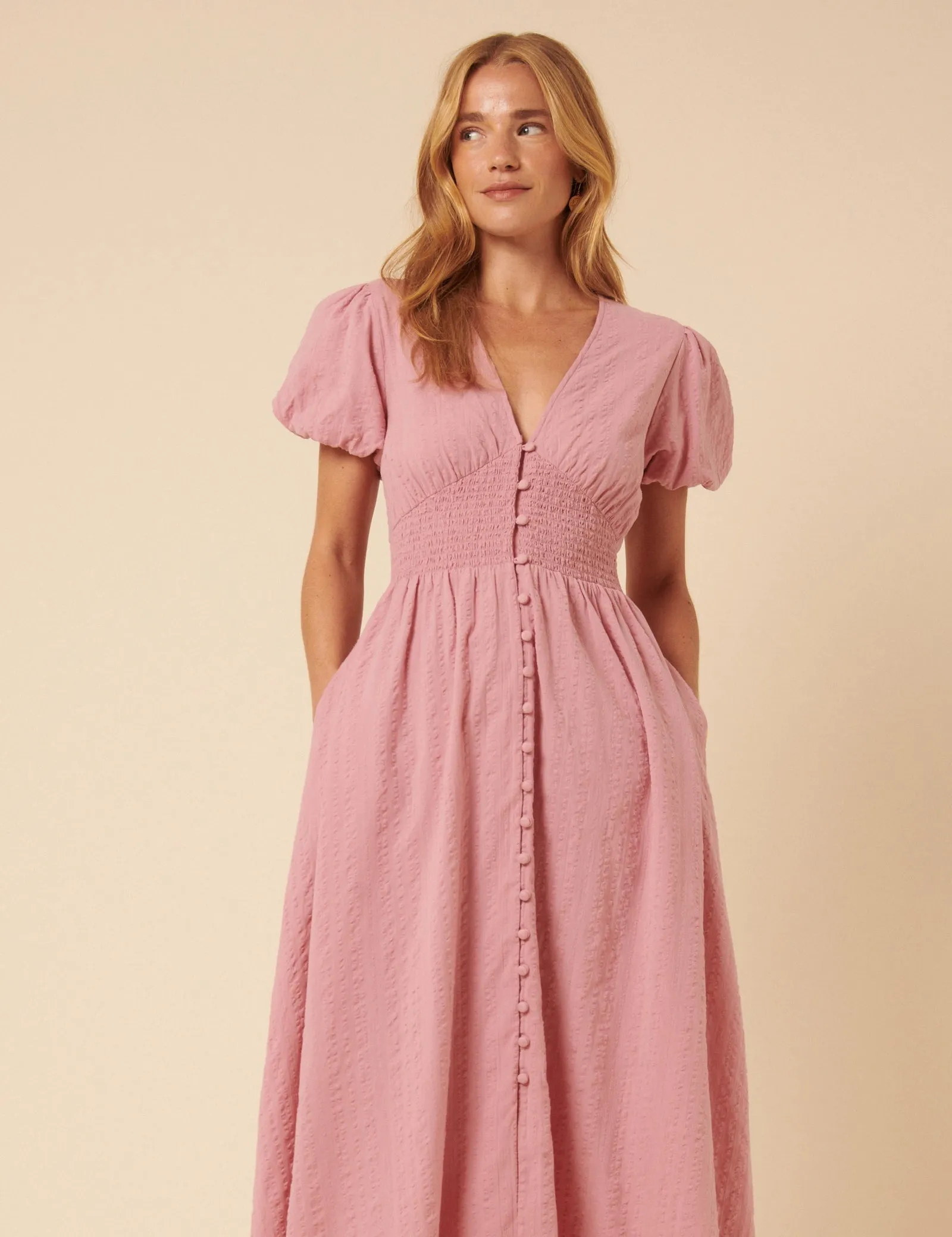 Pink Puff Sleeve Abigail Midi Dress sold by Nobody's Child product image thumbnail 5