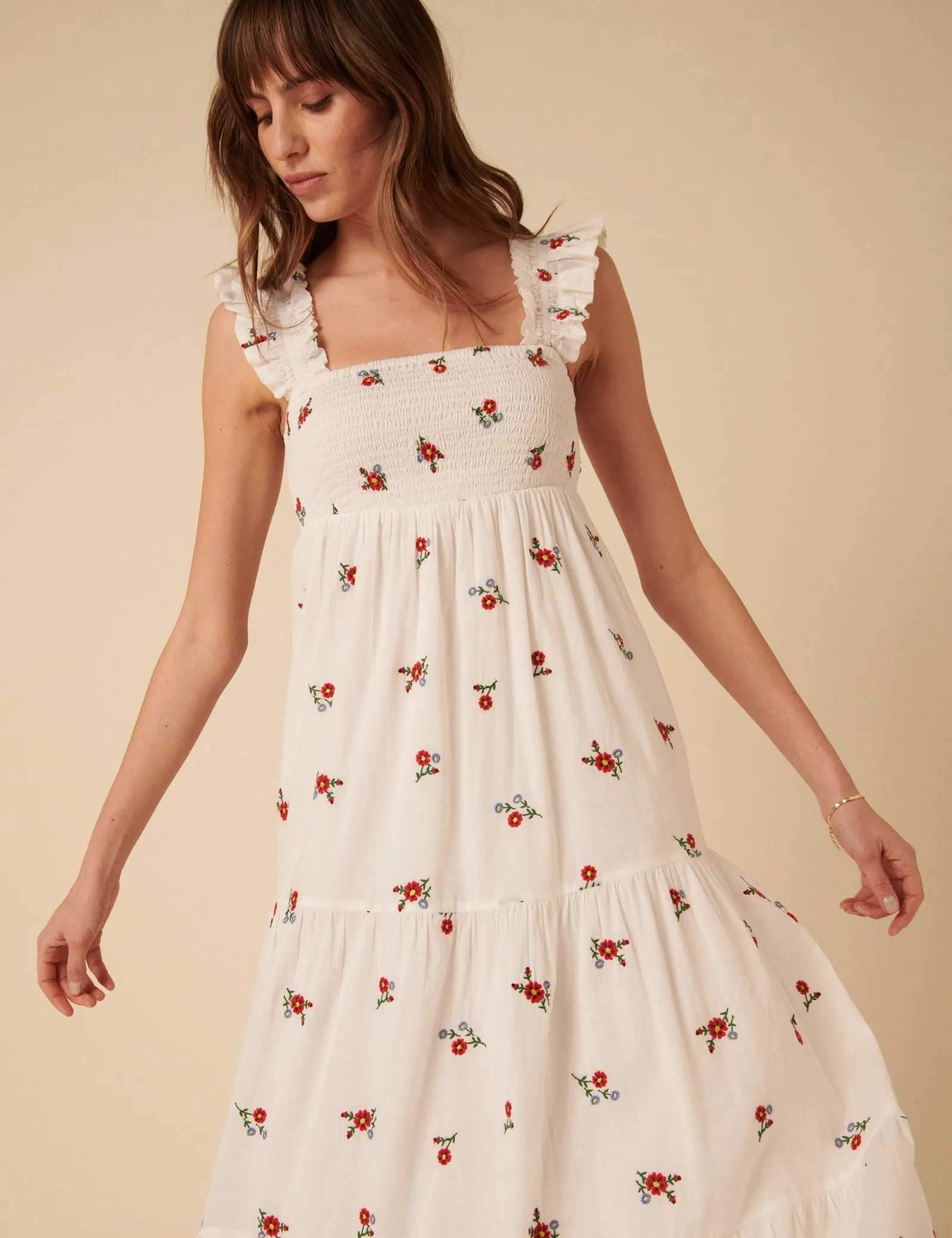White Embroidered Maya Midi Dress sold by Nobody's Child product image thumbnail 3