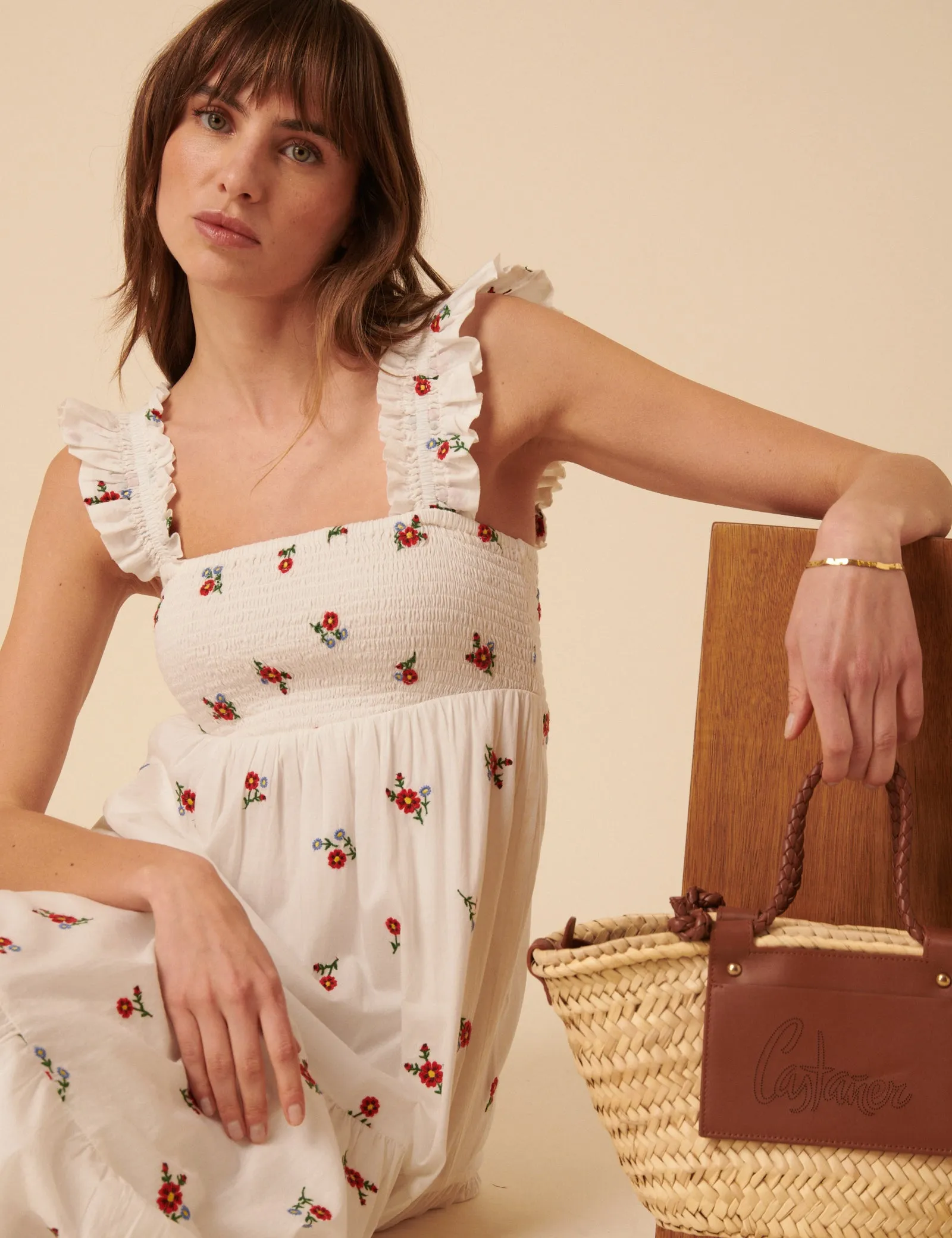 White Embroidered Maya Midi Dress sold by Nobody's Child product image thumbnail 2