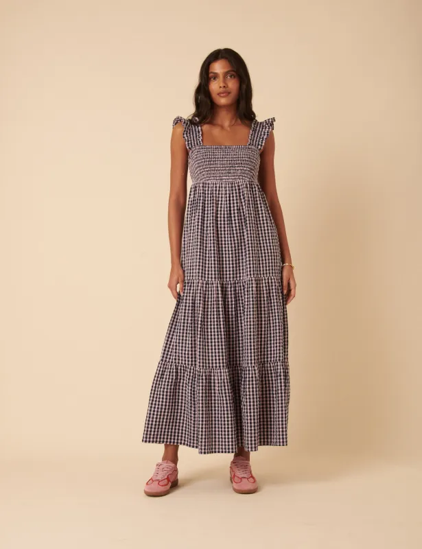 Navy And Pink Gingham Maya Midi Dress sold by Nobody's Child