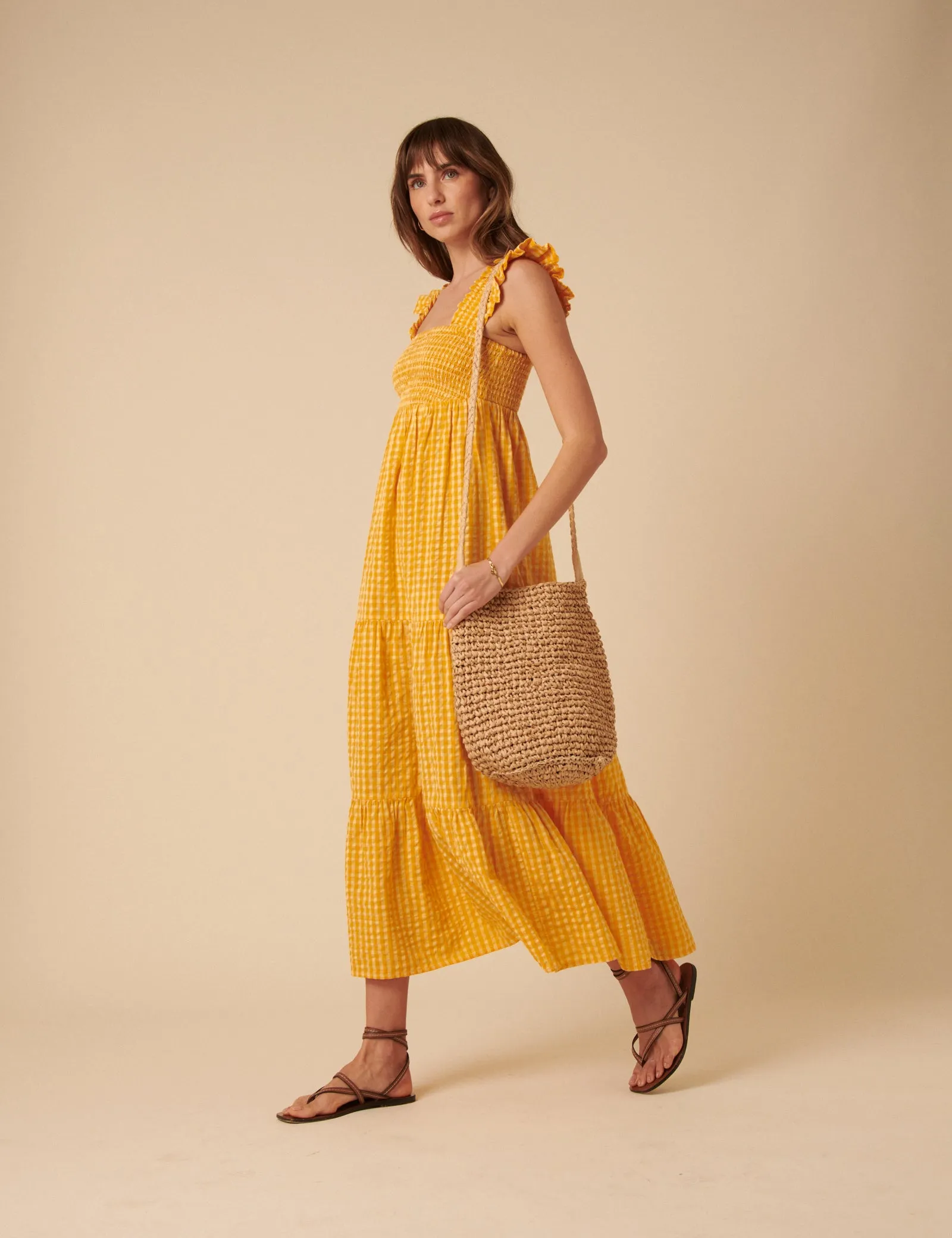 Yellow Gingham Maya Midi Dress sold by Nobody's Child