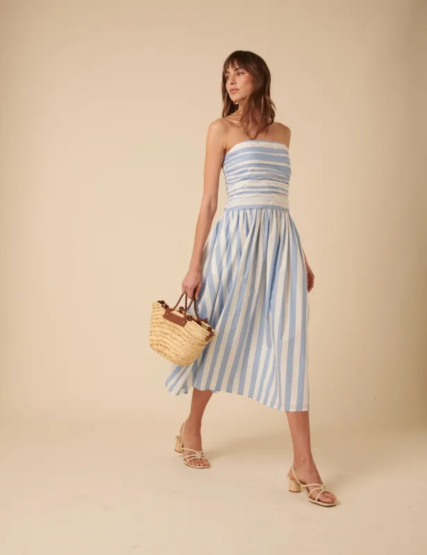 Blue And White Striped Bandeau Felicity Midi Dress sold by Nobody's Child