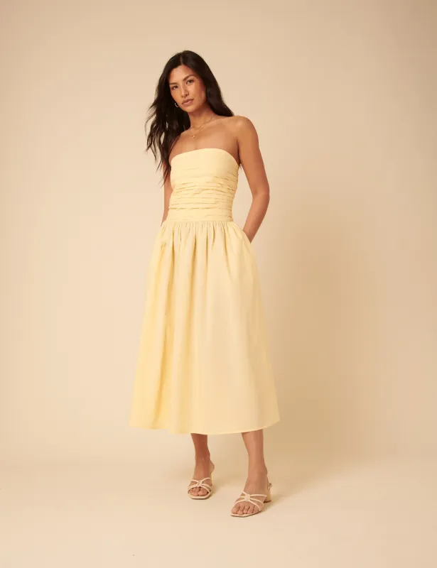 Butter Yellow Bandeau Felicity Midi Dress sold by Nobody's Child