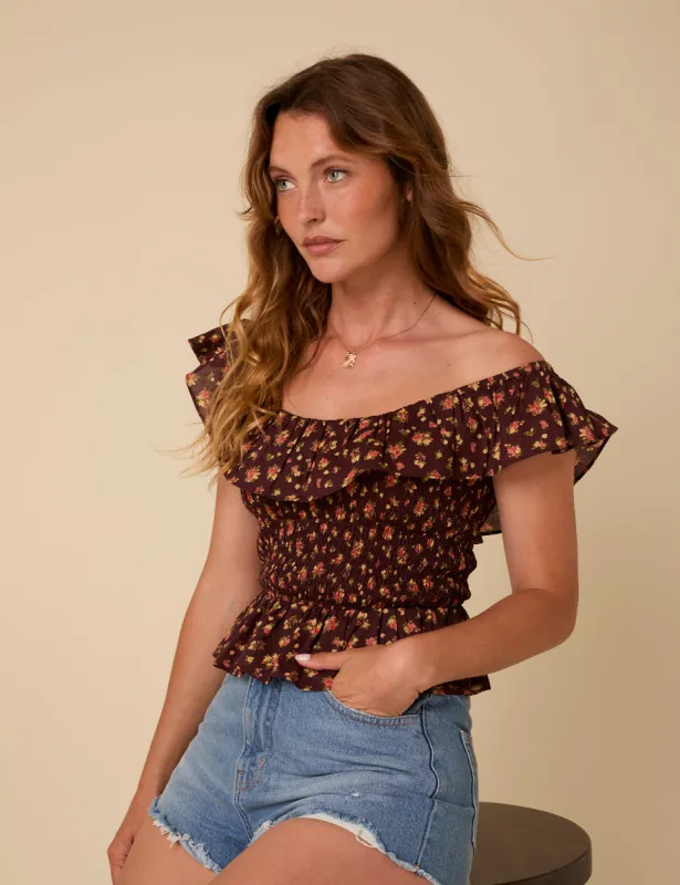 Brown Floral Top sold by Nobody's Child