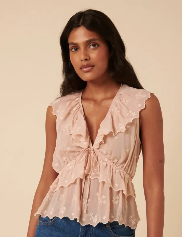 Pale Pink Embroidered Chiffon Top sold by Nobody's Child