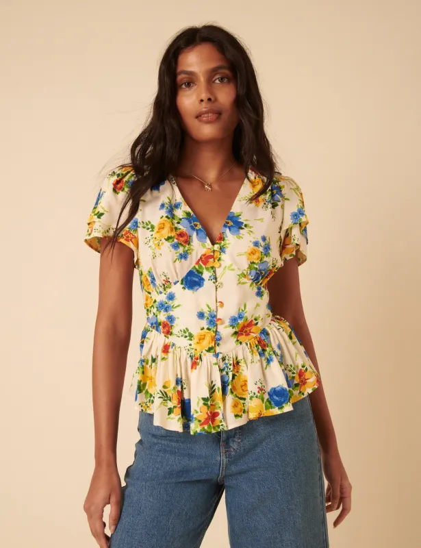 White Floral Peplum Top sold by Nobody's Child