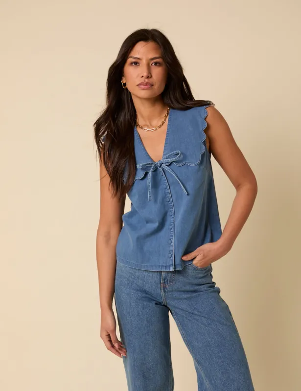 Blue Denim Sleeveless Birdie Top sold by Nobody's Child