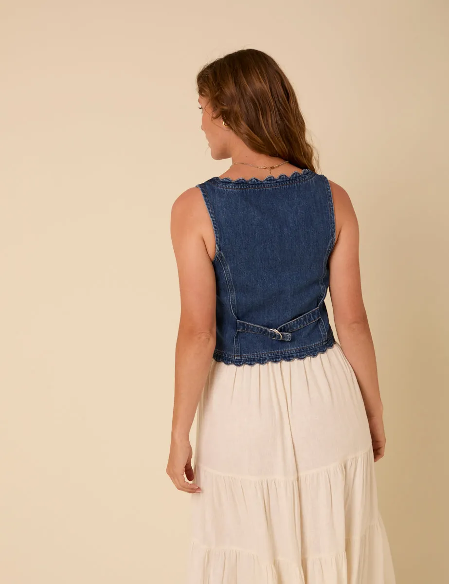 Blue Denim Scallop Trim Waistcoat sold by Nobody's Child product image thumbnail 5