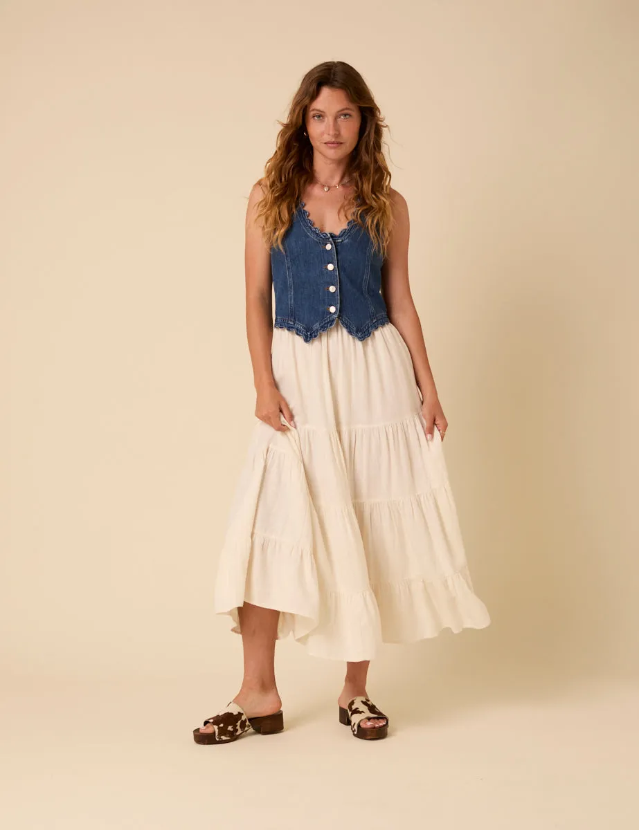 Blue Denim Scallop Trim Waistcoat sold by Nobody's Child product image thumbnail 4