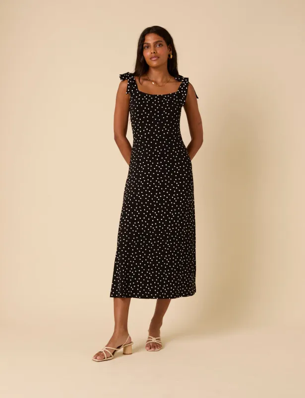 Black Polka Dot Adrian Midi Dress sold by Nobody's Child