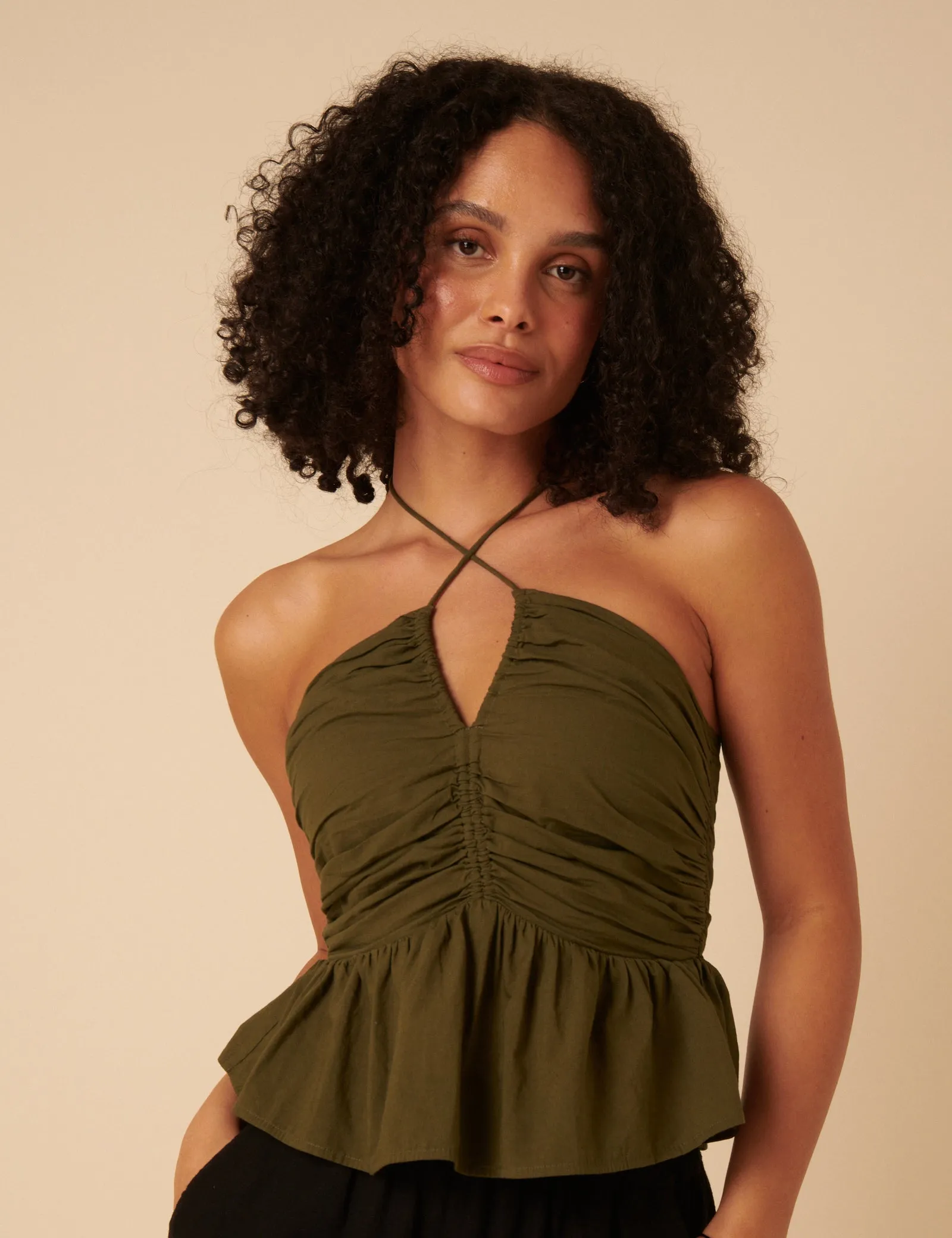 Khaki Halterneck Top sold by Nobody's Child product image thumbnail 2